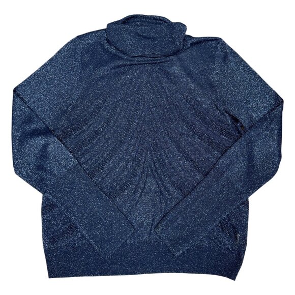 Women’s ANTHROPOLOGIE Savine Turtleneck Navy Semi Sheer Sparkle Sweater- Size M - Picture 2 of 6